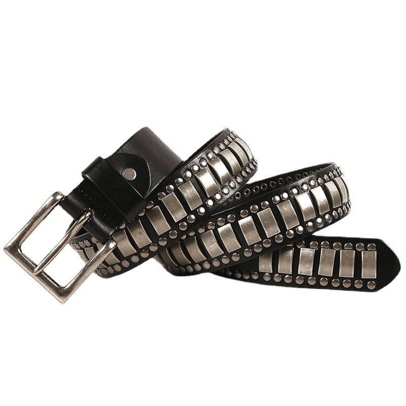 CinturonesCinturón de cuero estilo punk - remaches de metal / hebilla cuadrada