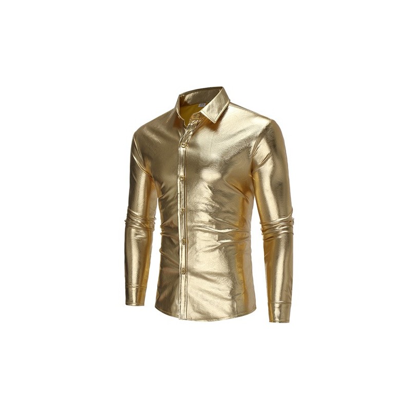 CamisetasCamisa de manga larga metálica brillante de moda