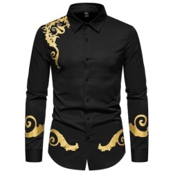 CamisetasElegante camisa de manga larga - lujoso estampado barroco dorado