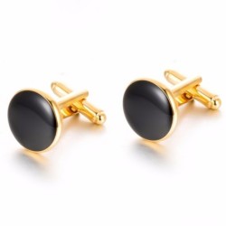 Golden round cufflinks - with black enamelCufflinks