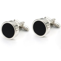 Classic round silver cufflinks - with black enamelCufflinks