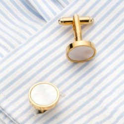 Round gold cufflinks - with white pearl stoneCufflinks