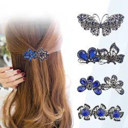 Pinzas de cabelloElegante horquilla de cristal azul - flores / mariposas / lazo