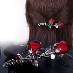 Vintage hairpin - red roses / pearl / crystalsHair clips