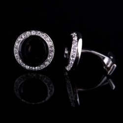 Elegant round black cufflinks with crystalsCufflinks