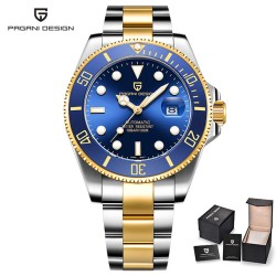 RelojesPagani Design - reloj automático de acero inoxidable - resistente al agua - dorado / azul