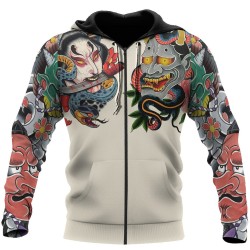 Hoodies & SudaderaCultura japonesa - estampado de tatuaje de máscara - sudadera con capucha y cremallera