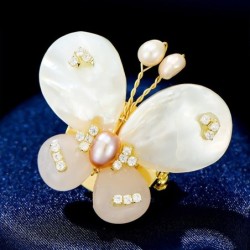 BrochesMariposa de concha de perla - con cristales / perlas