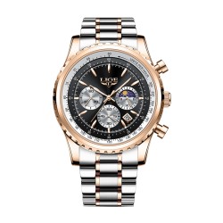 RelojesLIGE - reloj de cuarzo de lujo - luminoso - acero inoxidable - resistente al agua - oro rosa / negro