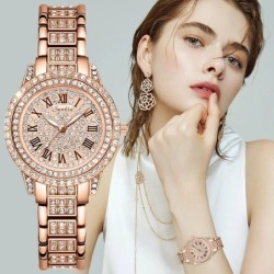 RelojesSUNKTA - elegante reloj de cuarzo con cristales - oro rosa