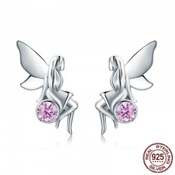 Flower fairy / pink crystal - silver earringsEarrings