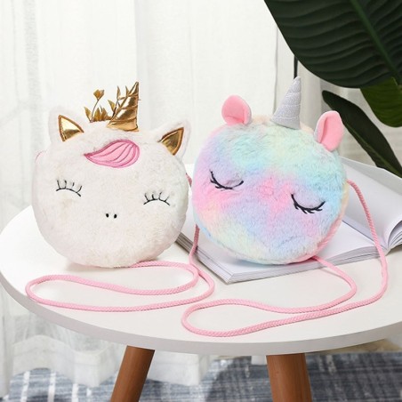 Round small plush shoulder bag - unicorn - bear - frogBags