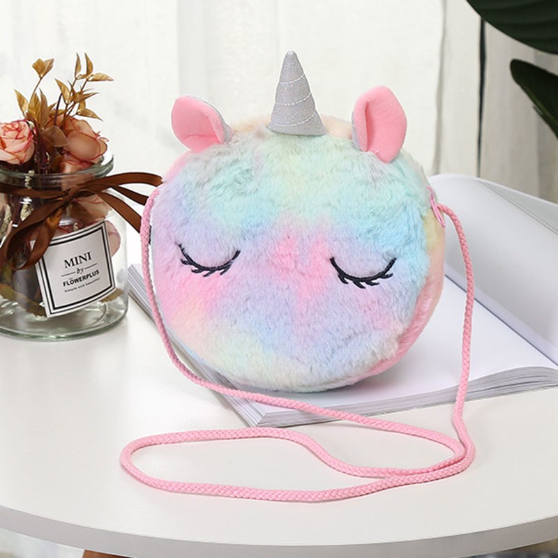 BolsasBandolera pequeña redonda de peluche - unicornio - oso - rana