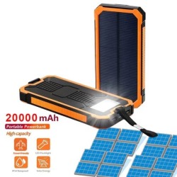 Bancos de energíaBanco de energía solar - cargador de batería - doble USB - resistente al agua - 20000mAh