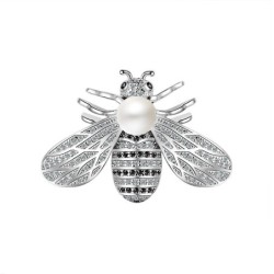 Bee shaped silver brooch - with a pearlBrooches