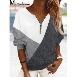 Hoodies & JerséisJersey holgado clásico - Colores en contraste - Cuello de pico con cremallera