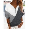 Classic loose jumper - contrast colors - V neck with zipperHoodies & Jumpers