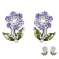 Crystal flowers shaped earrings - 925 sterling silverEarrings