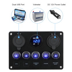 Rocker switch panel - waterproof digital Voltmeter - for car - boat - truck - 12V - USB - LEDElectronics & Tools