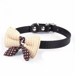 Leather collar with a knitted bowknot - for dogs / catsCollars & Leads