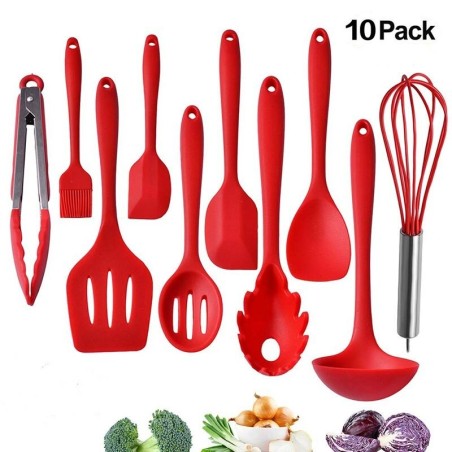 Silicone kitchen utensils - non-stick - 10 piecesCutlery