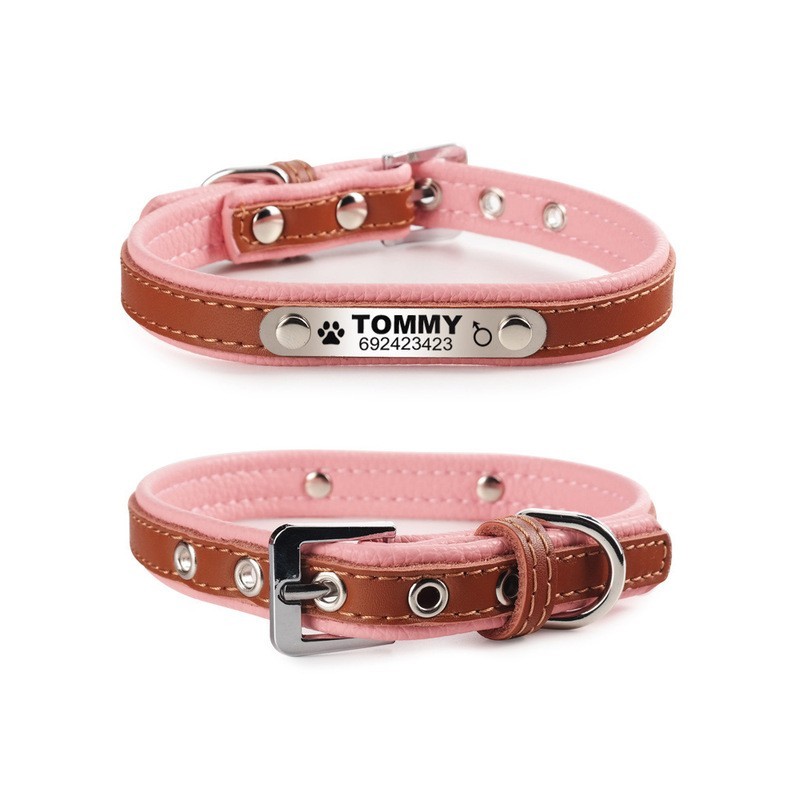 Collares & correasCollar para perros / gatos - Placa de identificación - personalizado - grabado - cuero