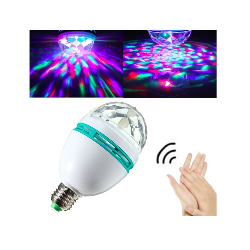 Iluminación de escenarios y eventosLuz de escenario LED RGB giratoria - bombilla - activada por sonido - E27