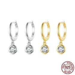 Hoop earrings with round white crystal - 925 sterling silverEarrings