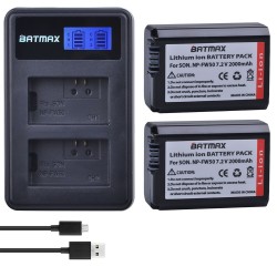 Batería / cargadorBatería de cámara 2000mAh NP-FW50 NP FW50 - Cargador dual LCD USB - para Sony Alpha a6500 a6300 a6000 - 2 p...