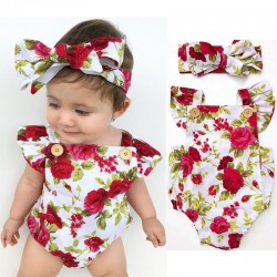 RopaConjunto de mono y diadema floral para bebé niña - algodón - 2 piezas