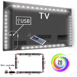 Tiras de LEDRegleta de iluminación de fondo para TV - LED - RGB - Conexión USB - con mando a distancia