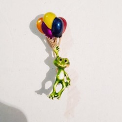 Green frog with colorful balloons - broochBrooches