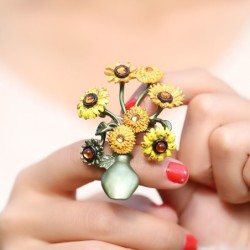 BrochesJarrón con girasoles - broche retro