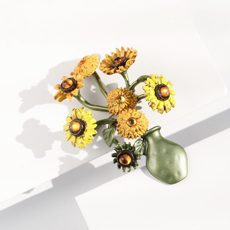 BrochesJarrón con girasoles - broche retro