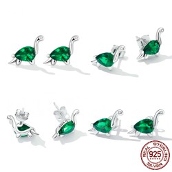 925 Sterling silver dinosaur with green zircon - stud earringsEarrings