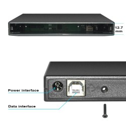 Almacenamiento externoUSB 2.0 de 12,7 mm - Caja de DVD/CD-ROM - Unidad de disco óptico SATA a SATA - Caja externa