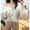 Fashionable soft cardigan - loose short sweater - with buttons - mink cashmereHoodies & Jumpers