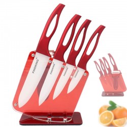 CerámicaJuego de cuchillos de cocina de cerámica - con soporte - mangos rojos