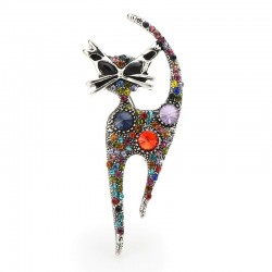 Multicolor crystal cat - vintage broochBrooches