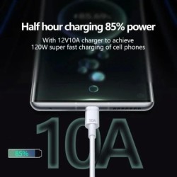 CablesCable de datos de carga ultrarrápida USB a tipo C de 120 W y 10 A para Samsung, Xiaomi y Huawei
