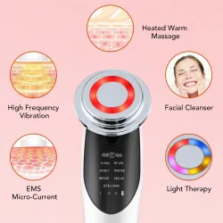 PielDispositivo de lifting facial 7 en 1 - Microcorriente EMS para rejuvenecimiento de la piel - Facial LED - Reafirmante de ...