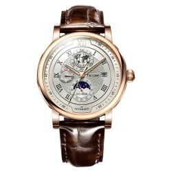 RelojesReloj de lujo con correa de cuero para hombre - Negocios - Casual - Impermeable - Reloj de pulsera automático