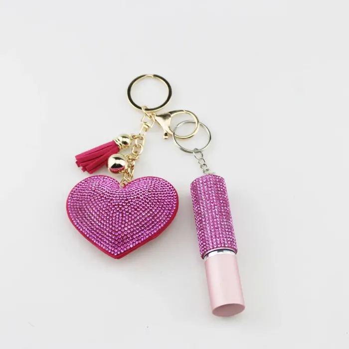 PerfumeLlavero con forma de corazón de diamante, con cordón elegante y mini frasco de perfume.