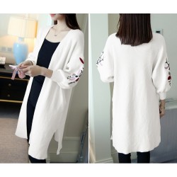 Moda femeninaLong Loose Embroidery Knitted Sweater Cardigan