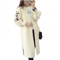 Moda femeninaLong Loose Embroidery Knitted Sweater Cardigan