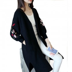 Moda femeninaLong Loose Embroidery Knitted Sweater Cardigan