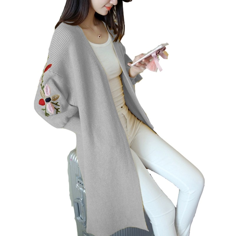 Moda femeninaLong Loose Embroidery Knitted Sweater Cardigan Moda femeninaLong Loose Embroidery Knitted Sweater Cardigan
