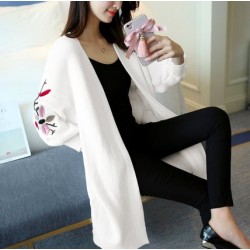 Moda femeninaLong Loose Embroidery Knitted Sweater Cardigan