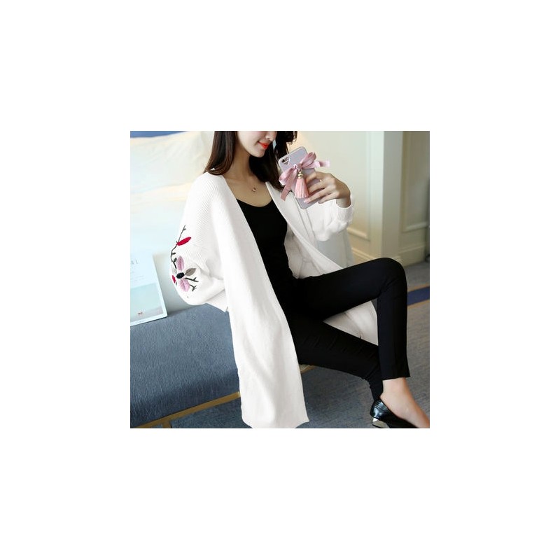 Moda femeninaLong Loose Embroidery Knitted Sweater Cardigan Moda femeninaLong Loose Embroidery Knitted Sweater Cardigan