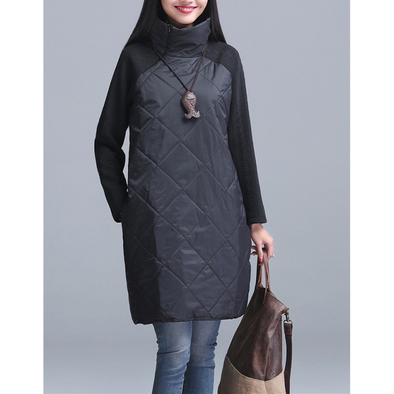 VestidosTurtleneck Loose Patchwork Tunic Winter Dress